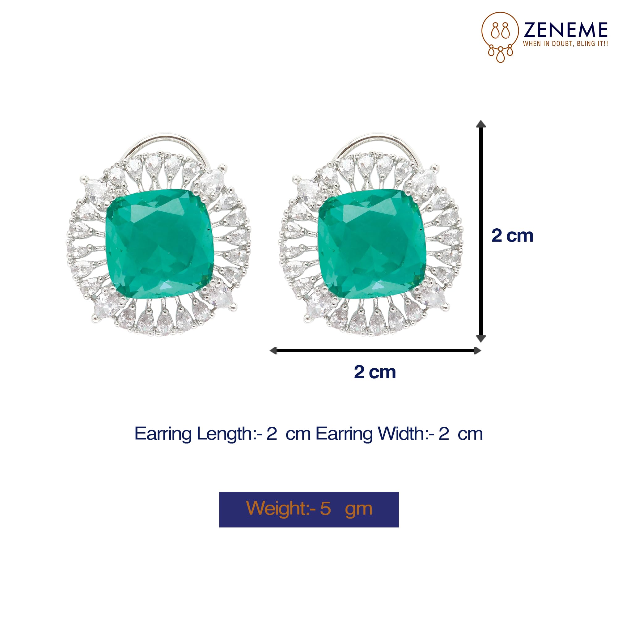Rhodium-Plated American Diamond Stud Earrings